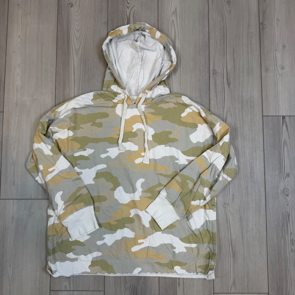 Aerie Camo Hoodie Swearshirt French Terry Pullover Green Tan White Large